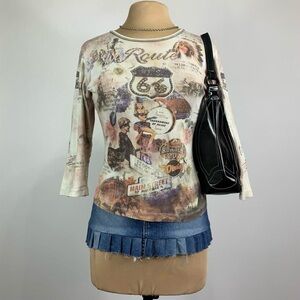 Y2K Cactus Route 66 Rhinestone Graphic Top